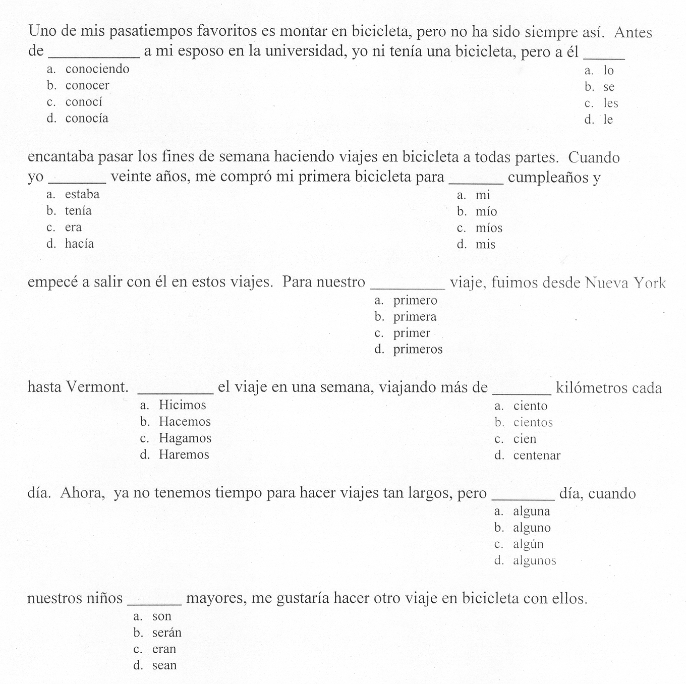 graphic image of sample cloze passages